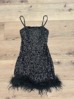 12th Tribe Black Sequin Feather Mini Dress NWT Old Hollywood